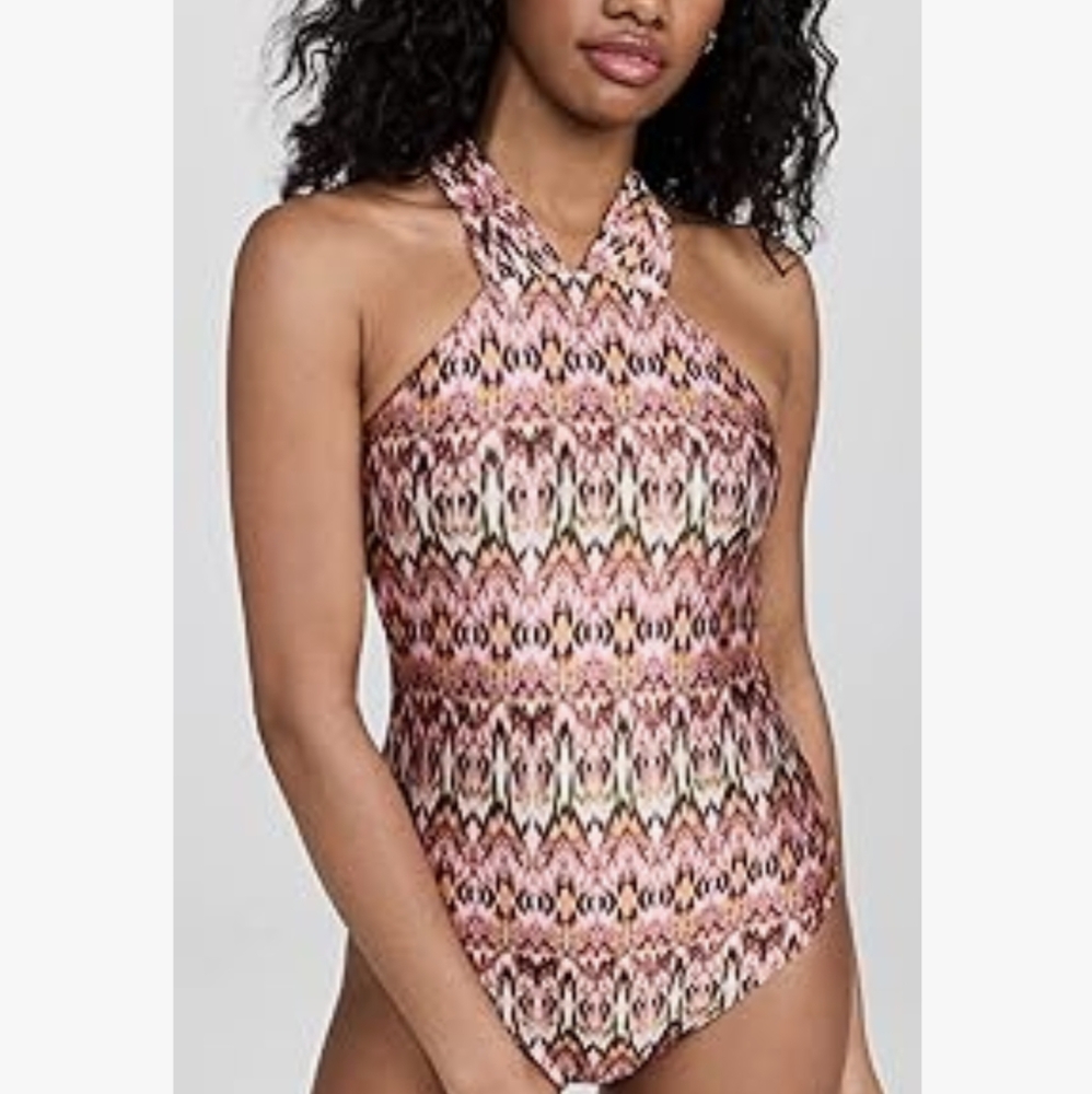 Shoshanna High Neck Cocoa Ikat swimsuit nwt